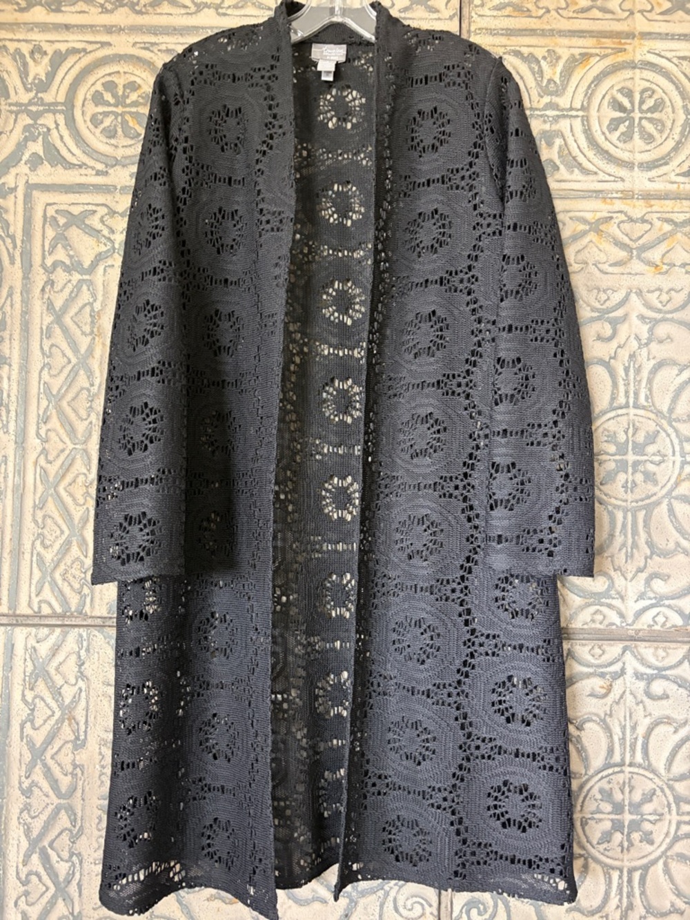 Chico's Black Crochet Open-Front Tunic
